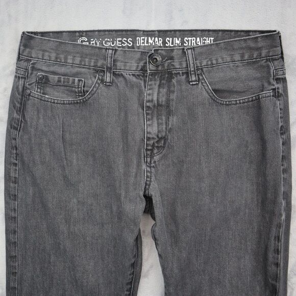 Guess Pants Mens 34 Gray Delmar Slim Straight Button Pocket Cotton Denim Jeans - Picture 6 of 16